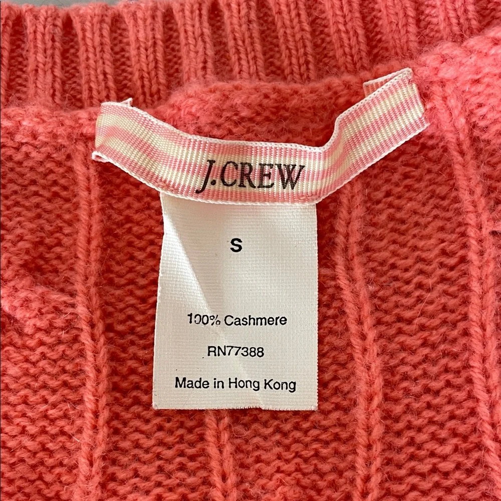 J. Crew Vibrant Coral Cashmere Short Sleeve Crewneck Cardigan S